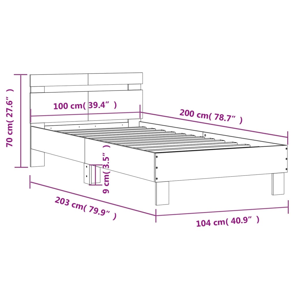 Bed frame without mattress with headboard smoked oak 100x200cm