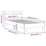 Bed frame without mattress with headboard smoked oak 100x200cm