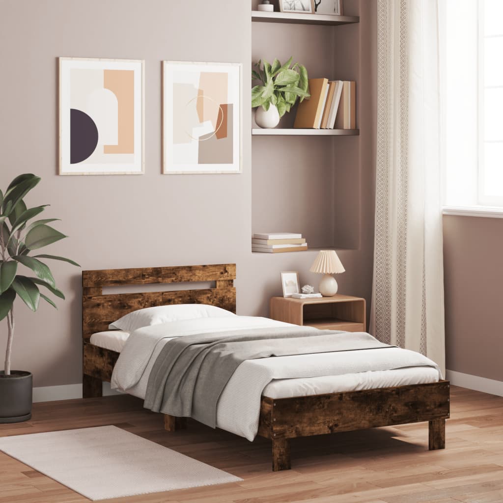 Bed frame without mattress with headboard smoked oak 100x200cm