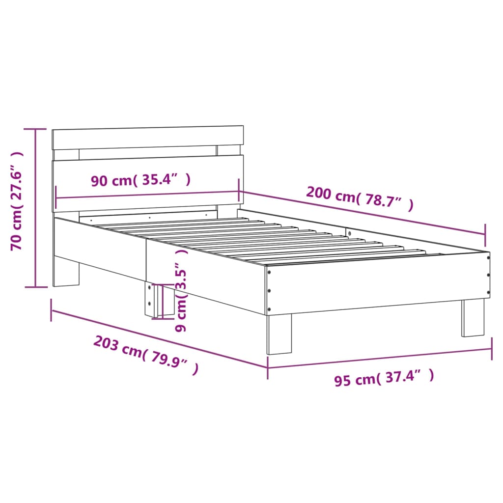 Cadre de lit sans matelas avec tête de lit blanc 90x200 cm