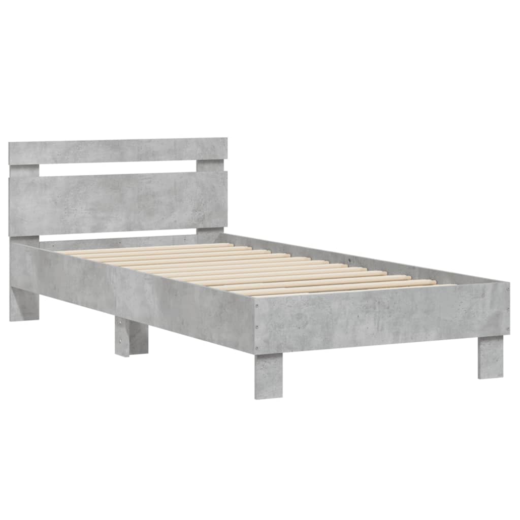 Cadre de lit sans matelas avec tête de lit gris béton 90x200 cm