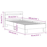 Bed frame without mattress with white headboard 90x190 cm