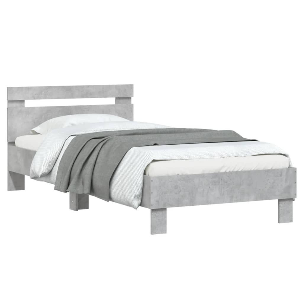 Cadre de lit sans matelas avec tête de lit gris béton 75x190 cm