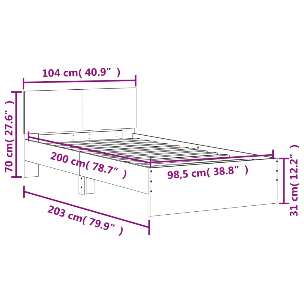 Bettgestell ohne Matratze mit Kopfteil weiß 100x200 cm