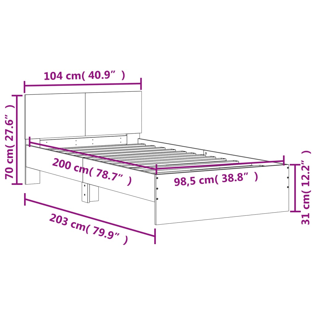 Cadre de lit sans matelas avec tête de lit chêne fumé 100x200cm