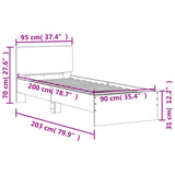 Bed frame without mattress with black headboard 90x200 cm