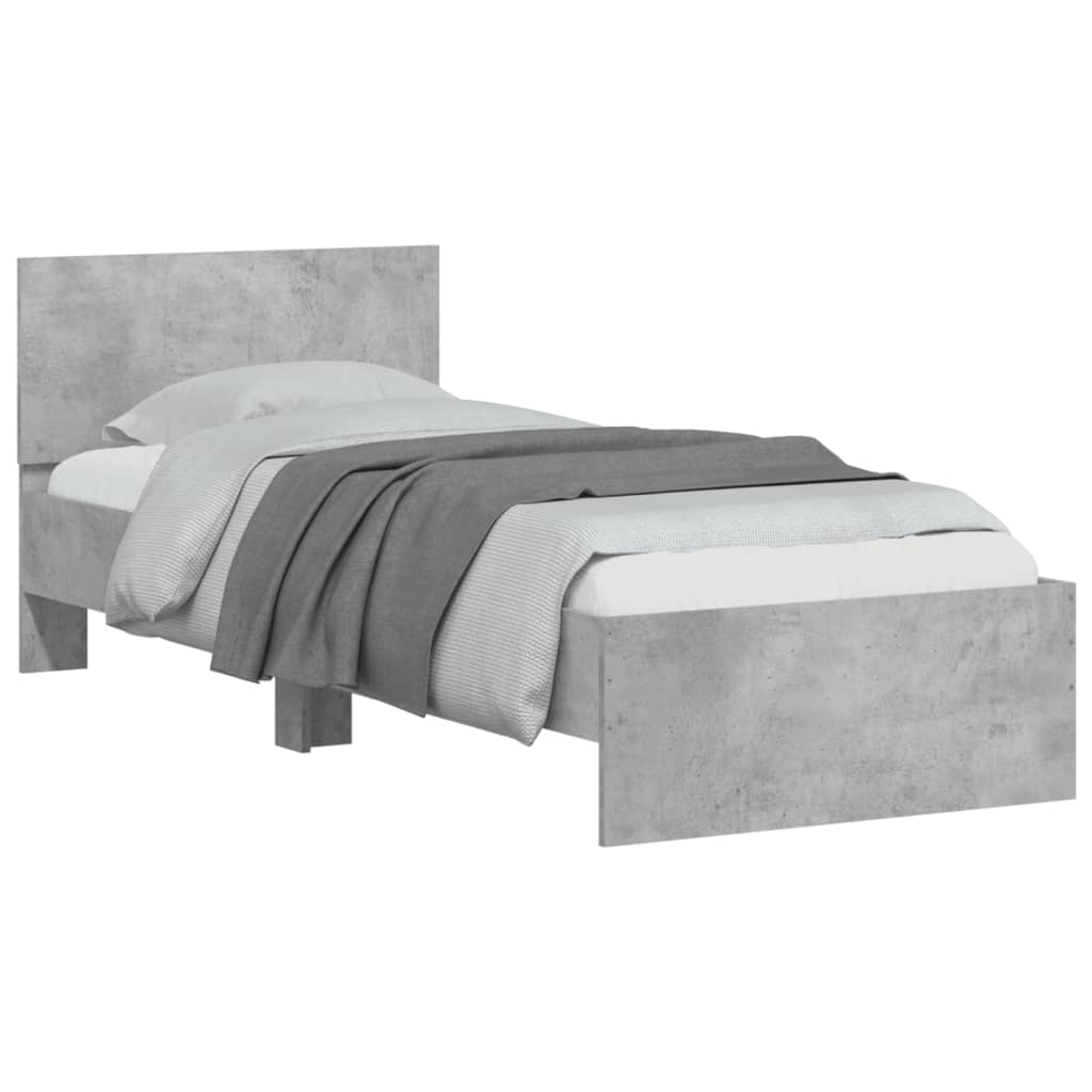 Cadre de lit sans matelas avec tête de lit gris béton 75x190 cm