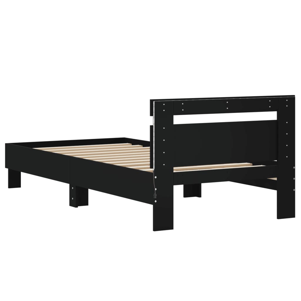 Bed frame without mattress with LED lights black 90x190 cm