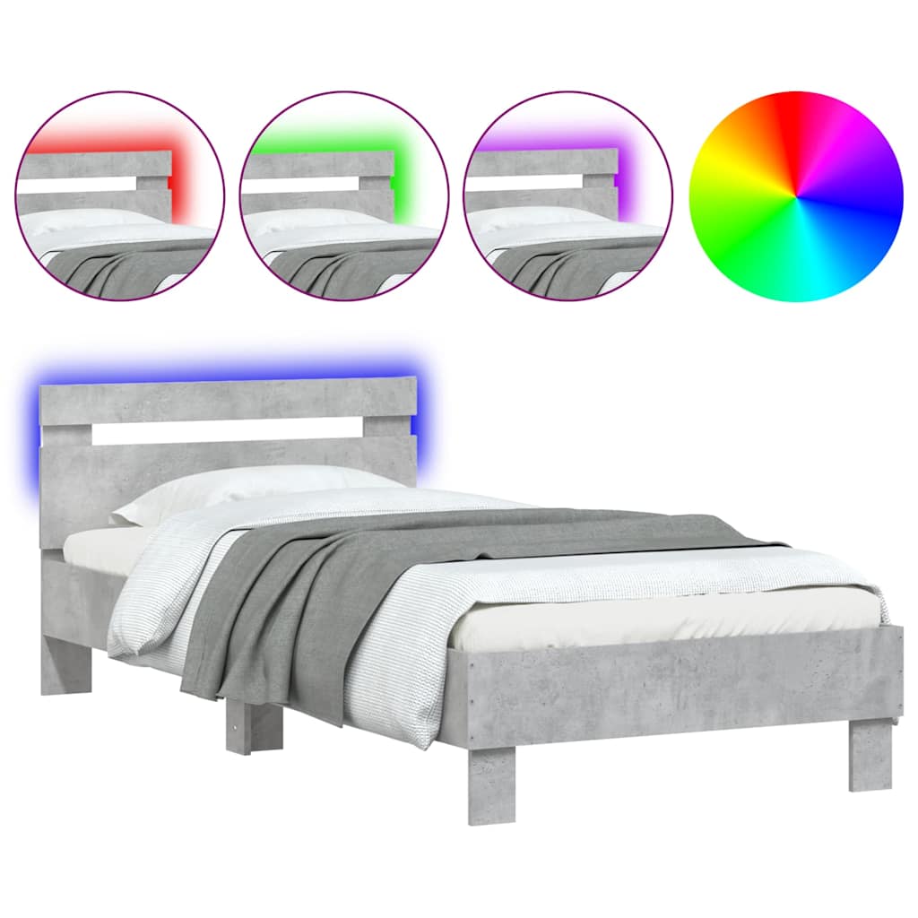 Cadre de lit sans matelas avec lumières LED gris béton 90x190cm