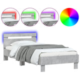 Cadre de lit sans matelas avec lumières LED gris béton 90x190cm