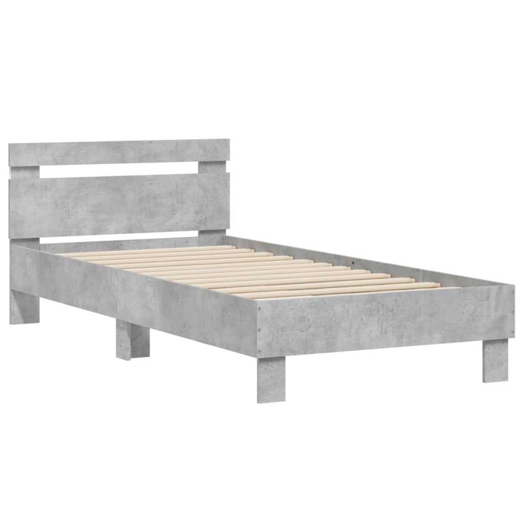 Cadre de lit sans matelas avec lumières LED gris béton 75x190cm