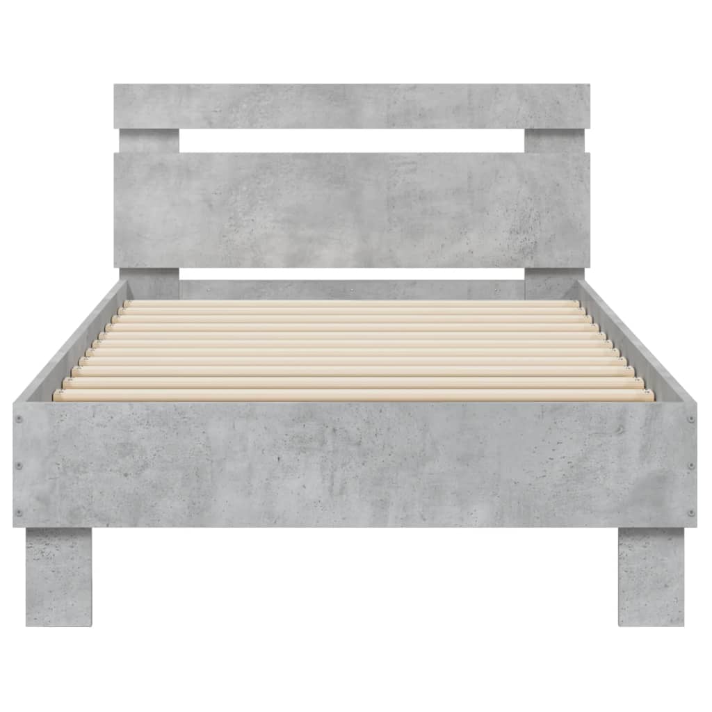 Cadre de lit sans matelas avec lumières LED gris béton 75x190cm