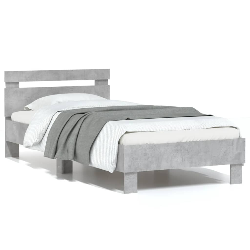 Cadre de lit sans matelas avec lumières LED gris béton 75x190cm