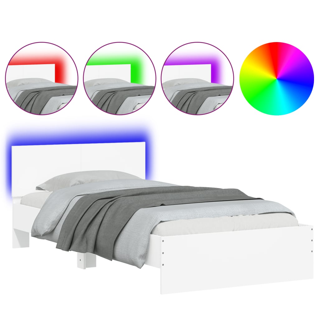 Bed frame without mattress with LED lights white 100x200 cm