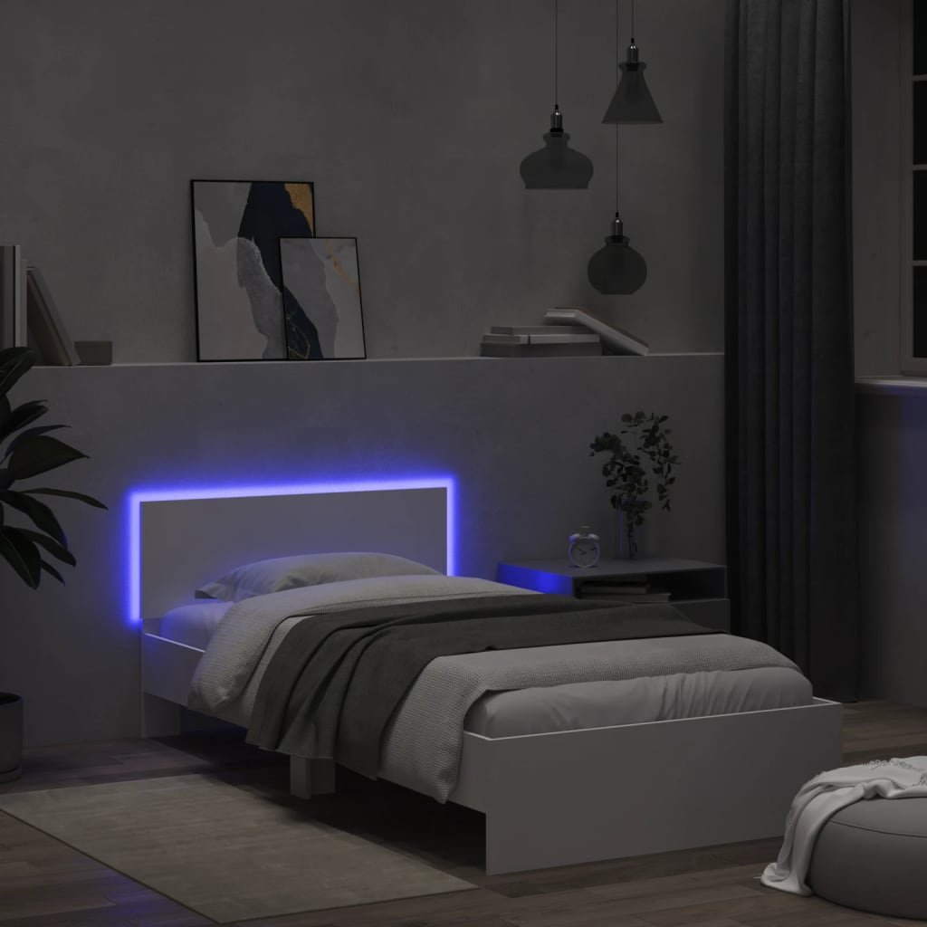 Bed frame without mattress with LED lights white 100x200 cm