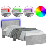 Cadre de lit sans matelas avec lumières LED gris béton 75x190cm