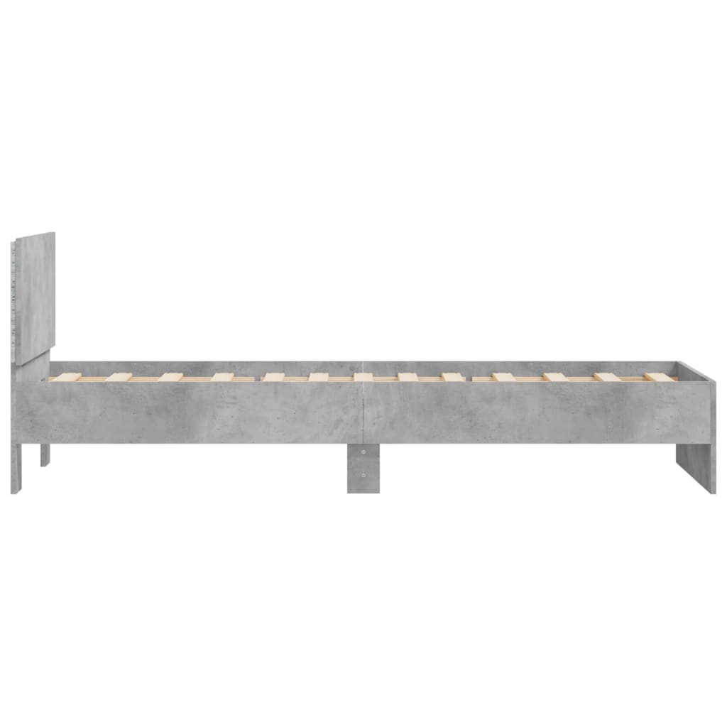 Cadre de lit sans matelas avec lumières LED gris béton 75x190cm