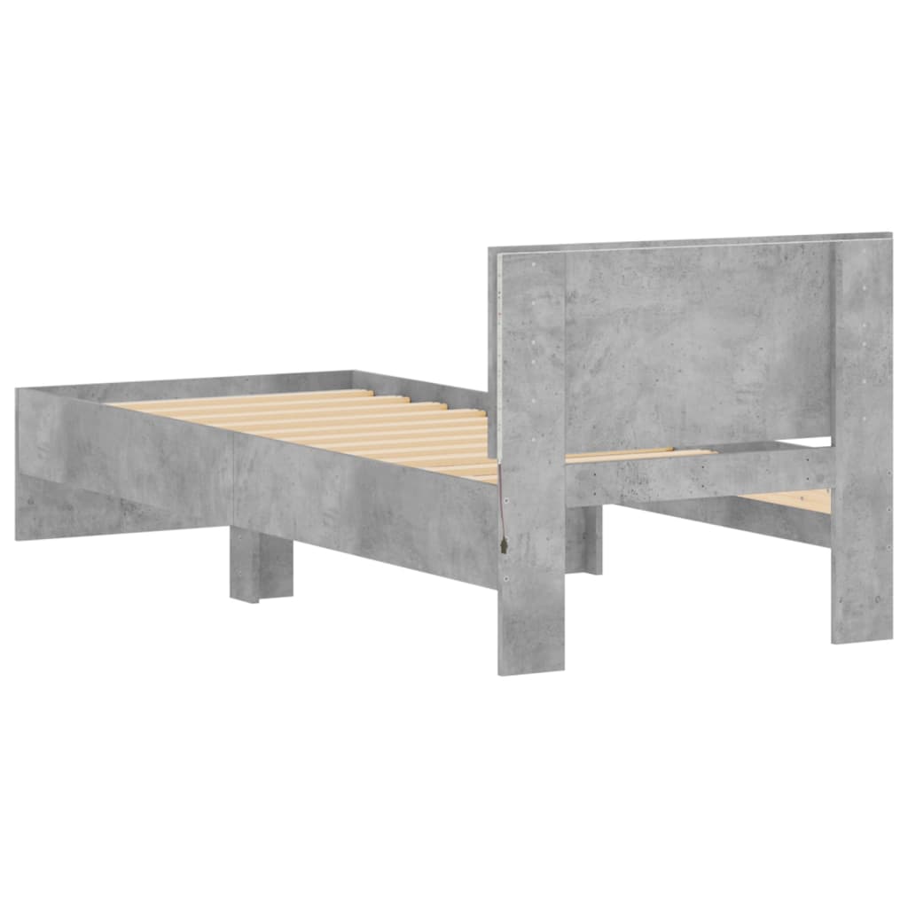 Cadre de lit sans matelas avec lumières LED gris béton 75x190cm