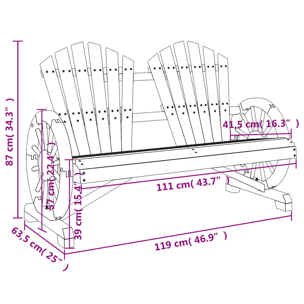 Chaise de jardin Adirondack 2 places bois de sapin massif