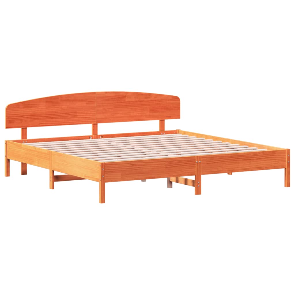 Bed frame without mattress brown wax 200x200cm solid pine wood