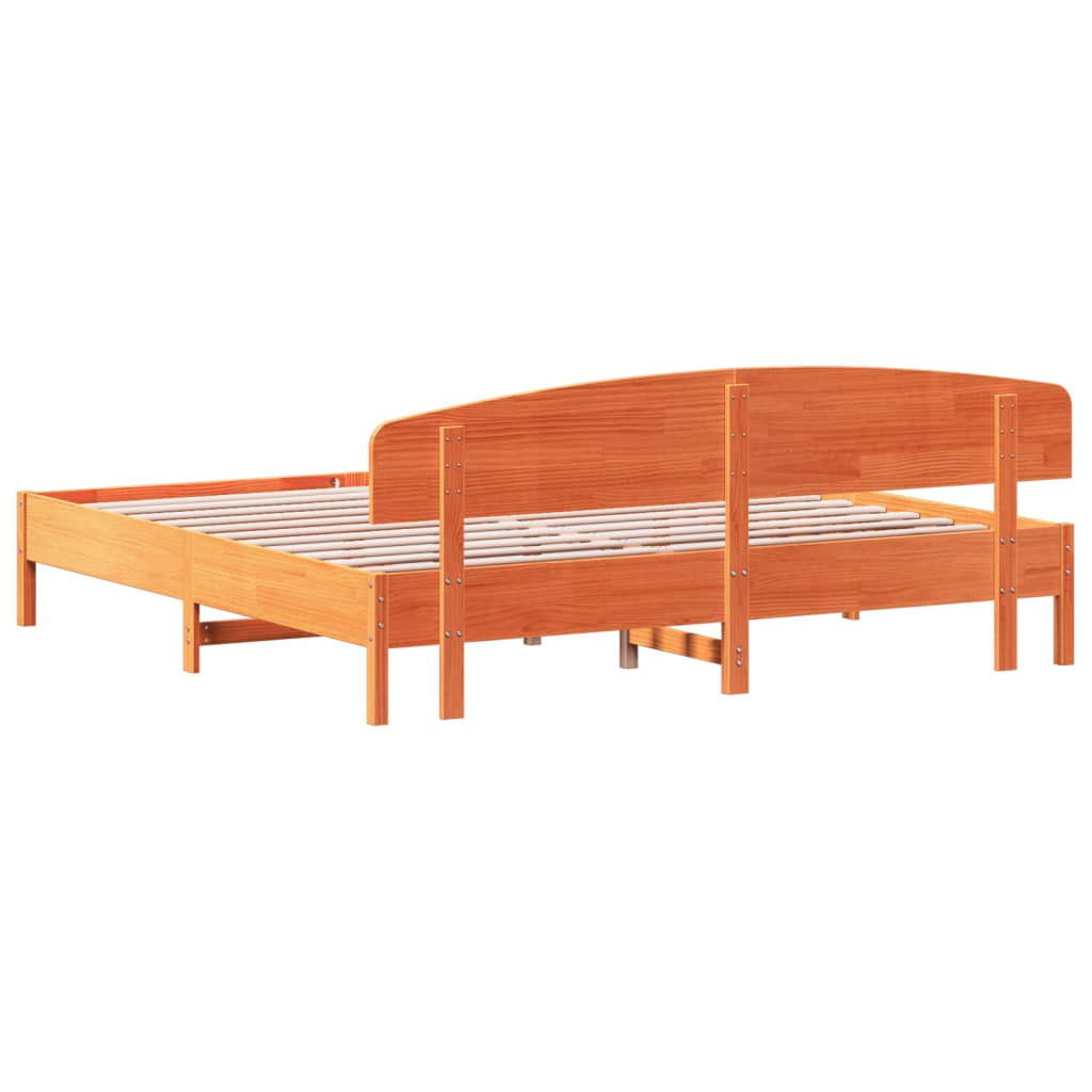 Bed frame without mattress brown wax 200x200cm solid pine wood