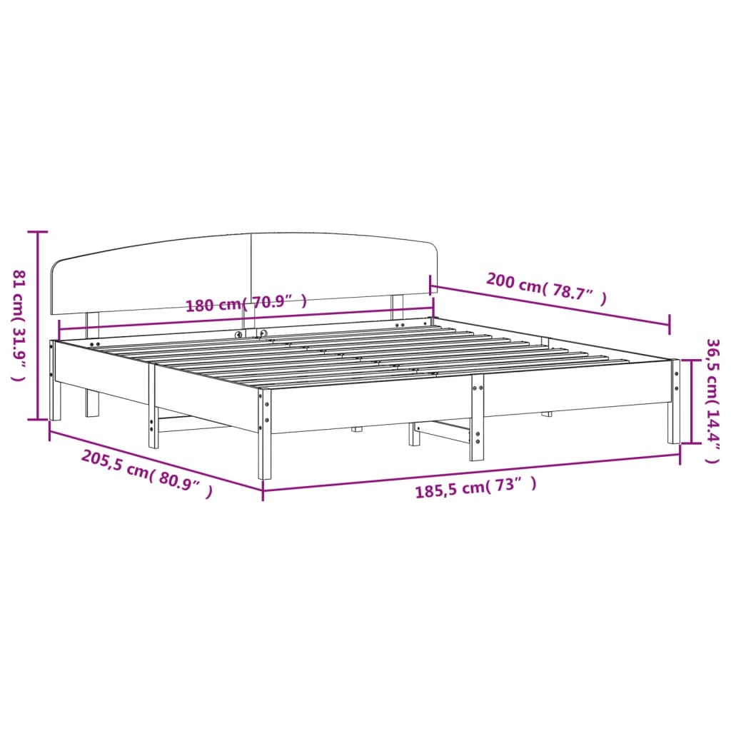 Cadre de lit sans matelas cire marron 180x200cm bois pin massif