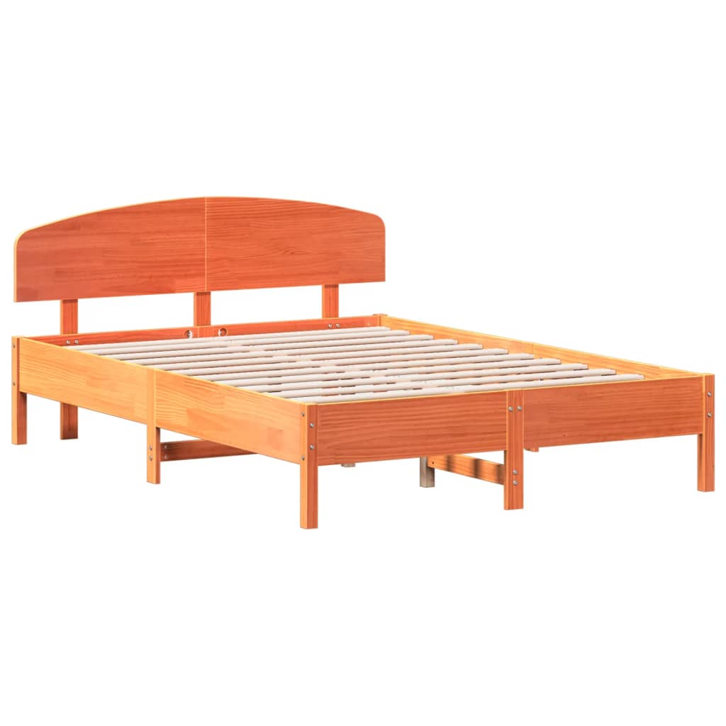 Bed frame without mattress brown wax 160x200cm solid pine wood