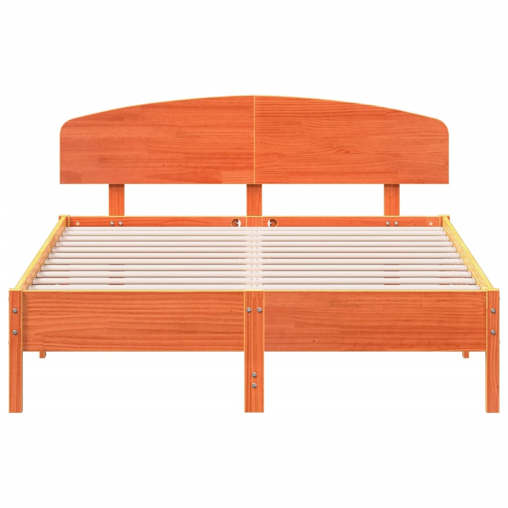 Bed frame without mattress brown wax 160x200cm solid pine wood