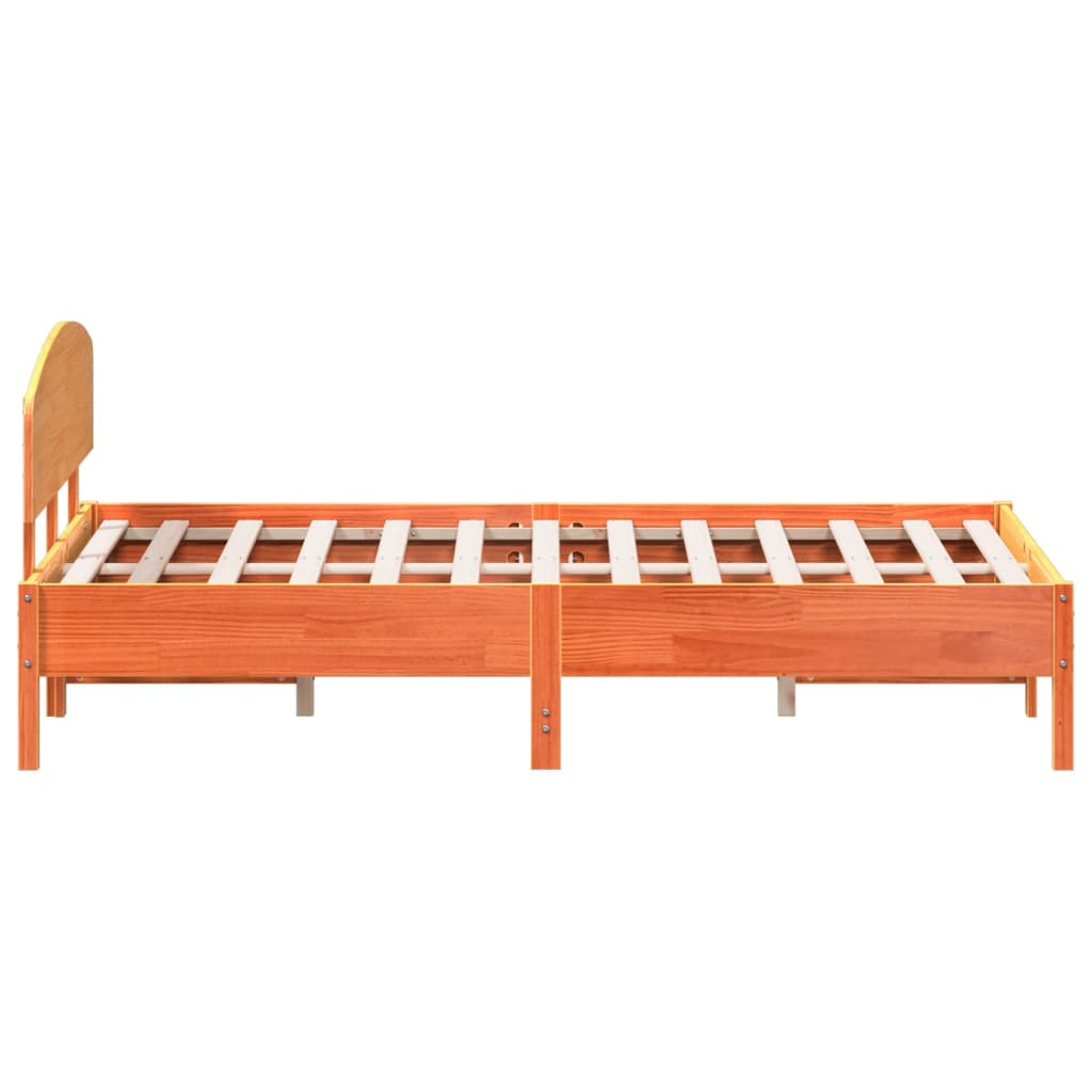 Bed frame without mattress brown wax 160x200cm solid pine wood