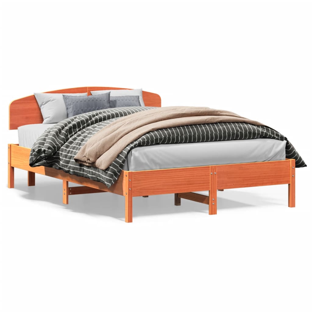 Cadre de lit sans matelas cire marron 150x200cm bois pin massif