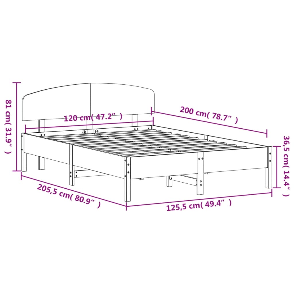 Cadre de lit sans matelas blanc 120x200 cm bois de pin massif