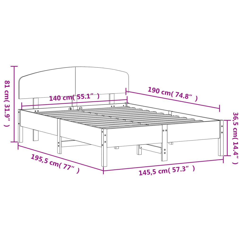 Cadre de lit sans matelas blanc 140x190 cm bois de pin massif