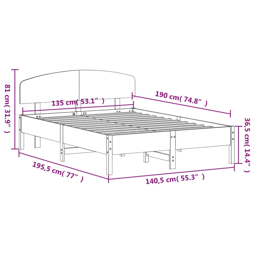 Cadre de lit sans matelas blanc 135x190 cm bois de pin massif