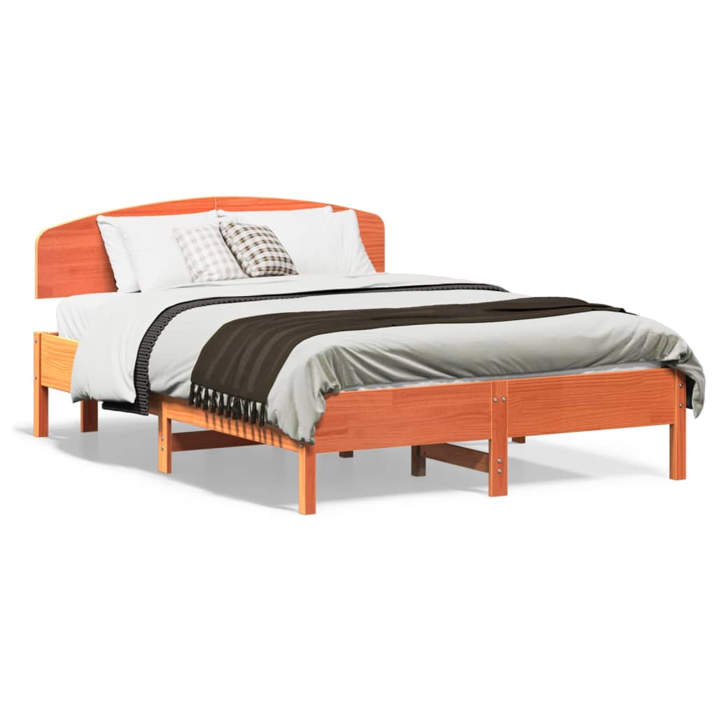 Cadre de lit sans matelas cire marron 135x190cm bois pin massif