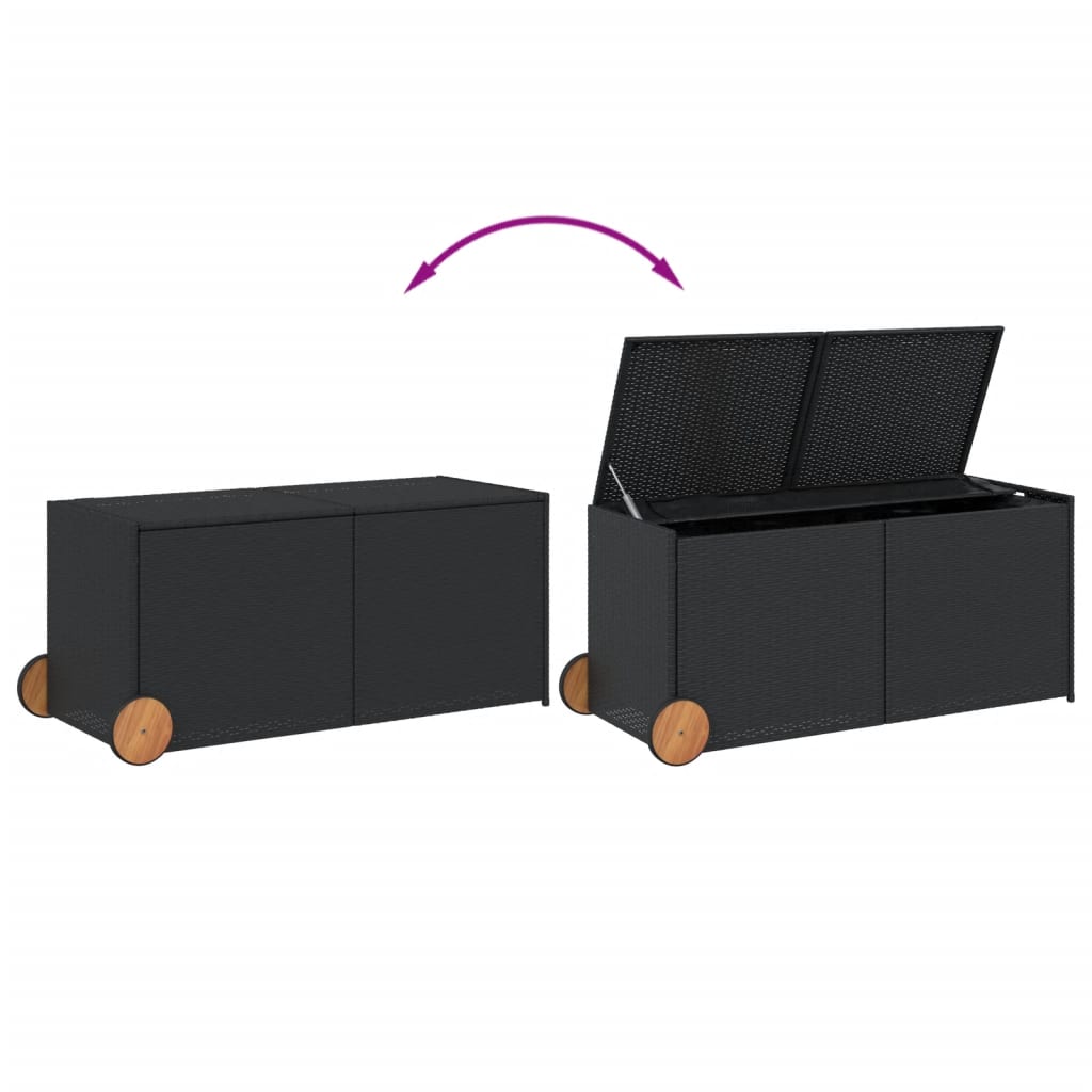 Garden storage box and wheels black 283L woven resin