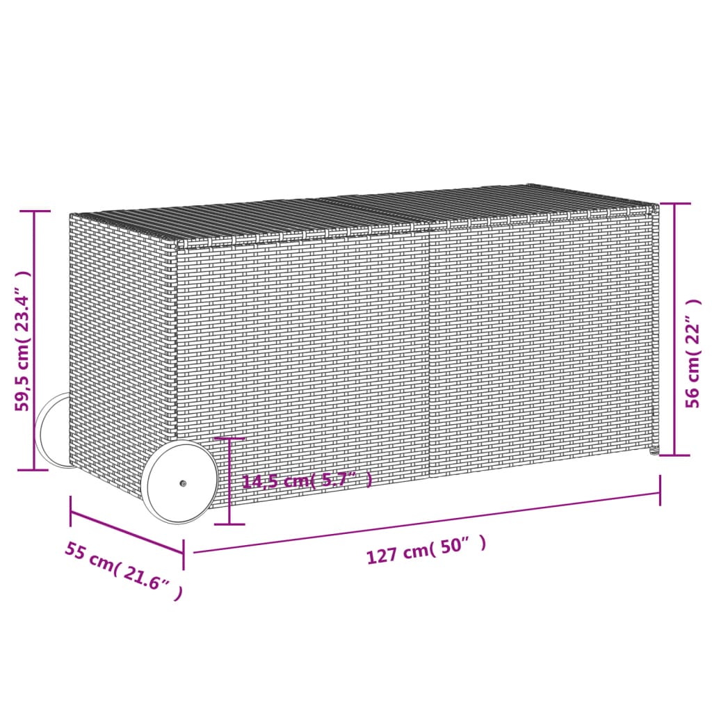 Garden storage box and wheels black 283L woven resin