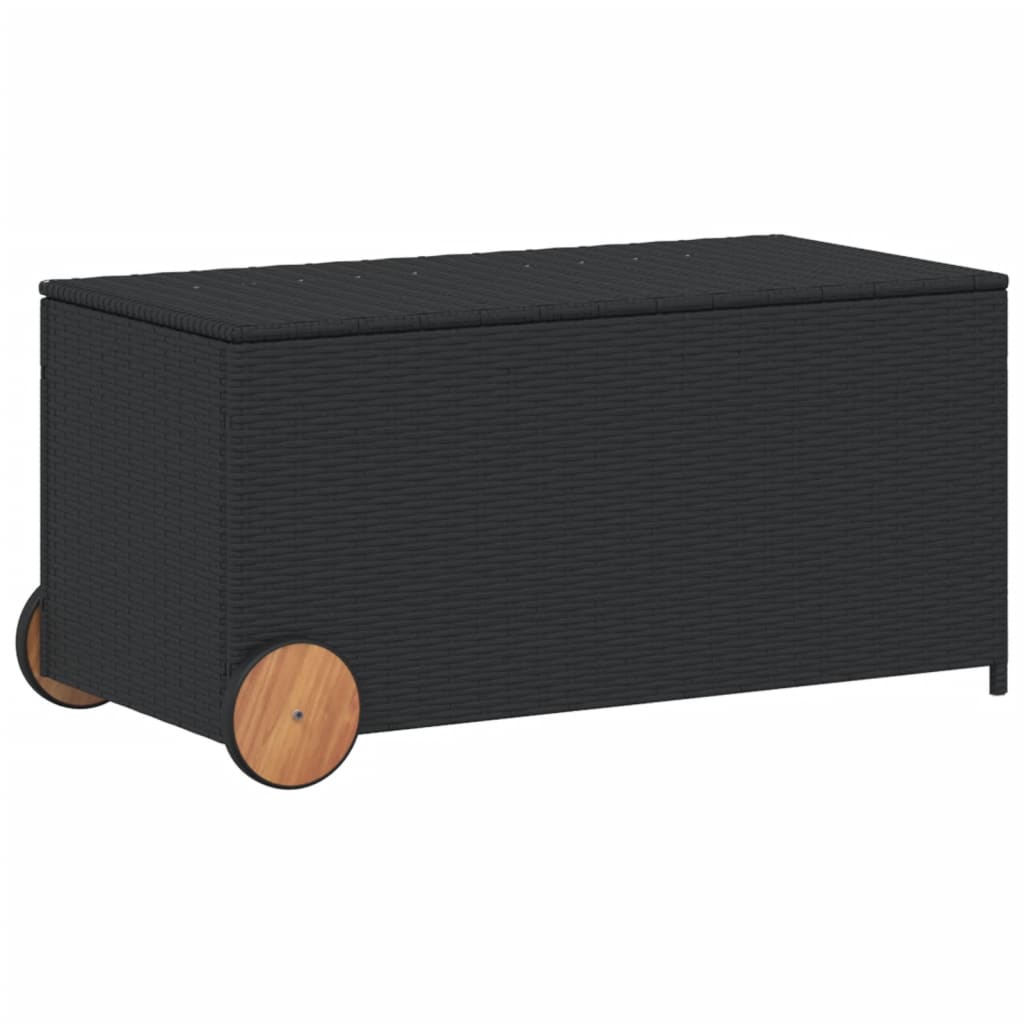 Garden storage box and wheels black 190L woven resin