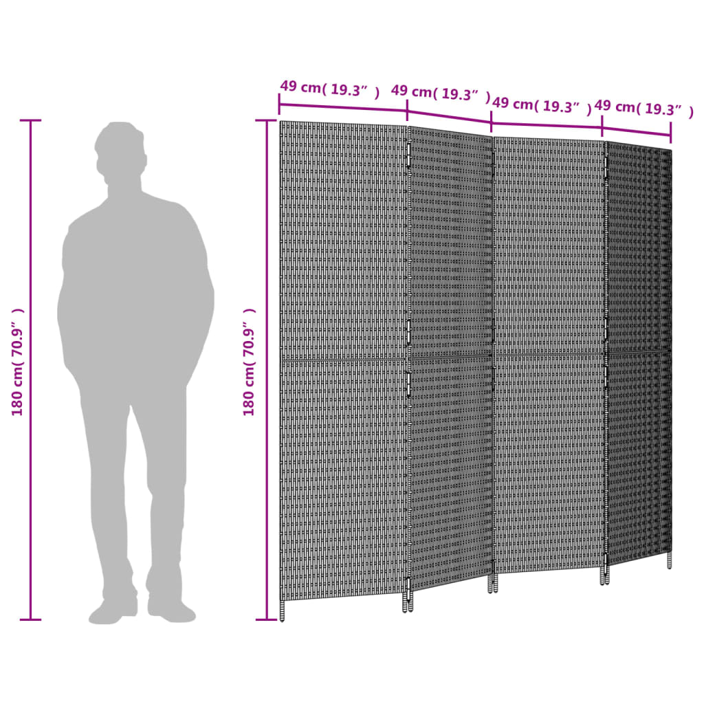 Beigefarbene 4-Panel-Trennwand aus gewebtem Kunstharz