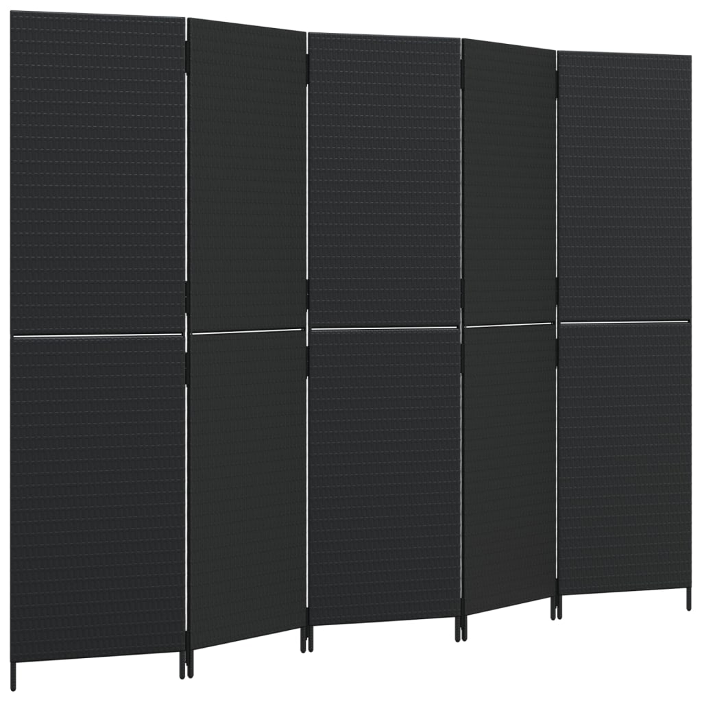 5-panel black resin wicker partition wall