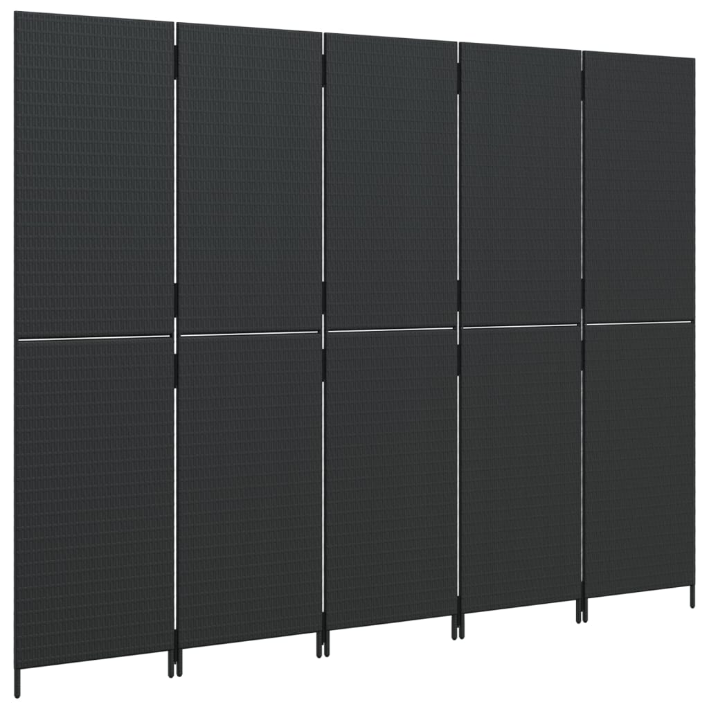 5-panel black resin wicker partition wall