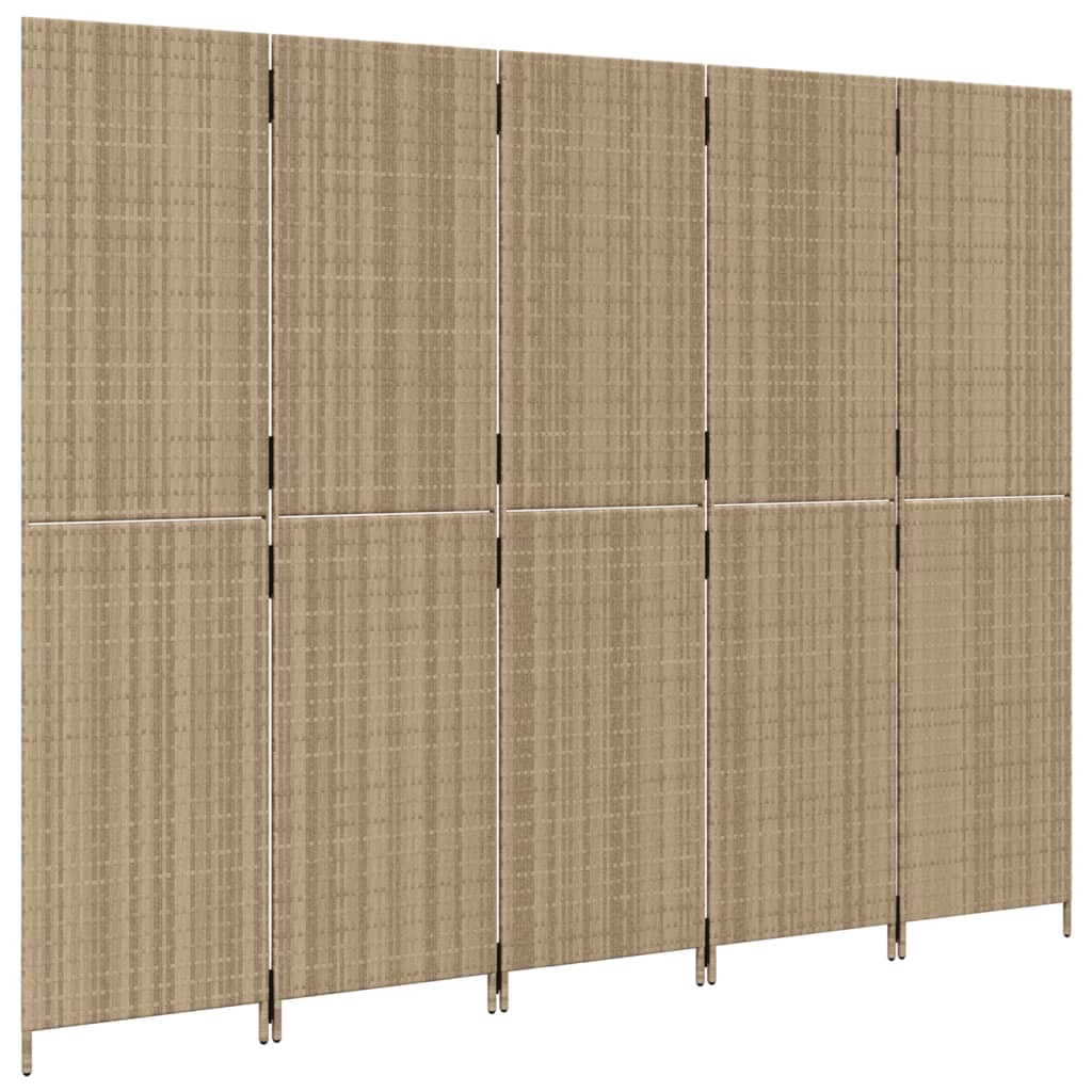 5-panel beige resin wicker partition wall