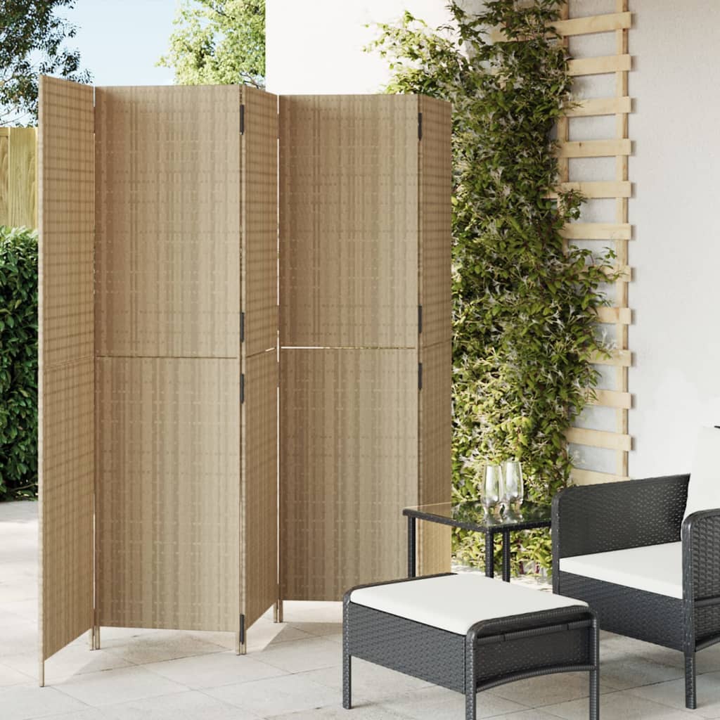 5-panel beige resin wicker partition wall