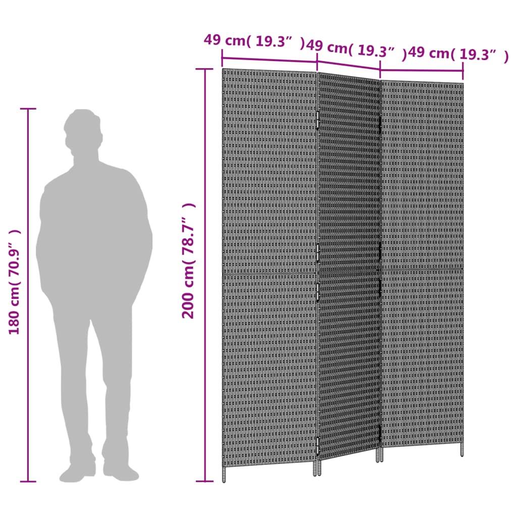 Beigefarbene 3-Panel-Trennwand aus gewebtem Kunstharz