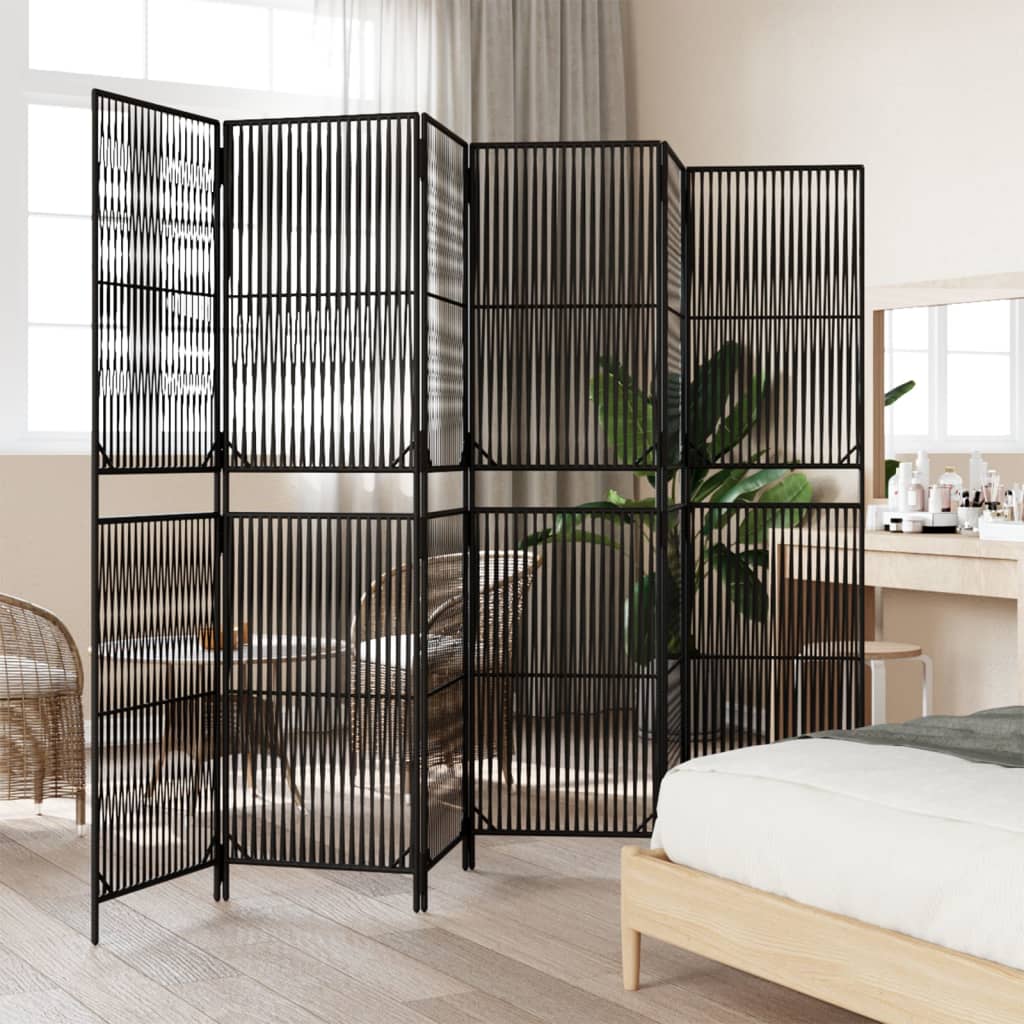 6-panel black resin wicker partition wall