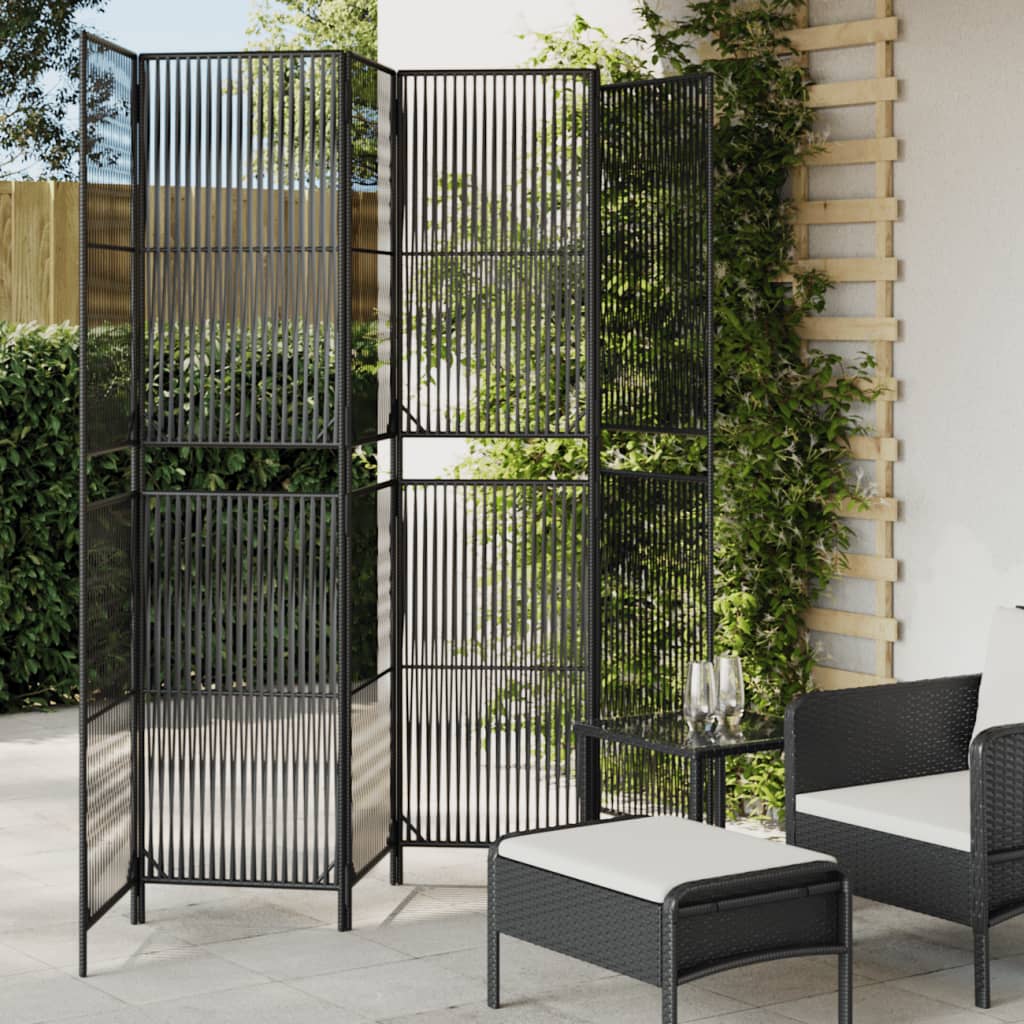 6-panel black resin wicker partition wall