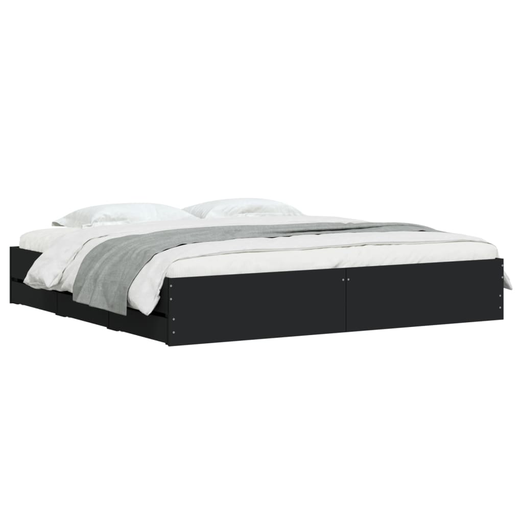 Bed frame with drawers without mattress black 200x200 cm