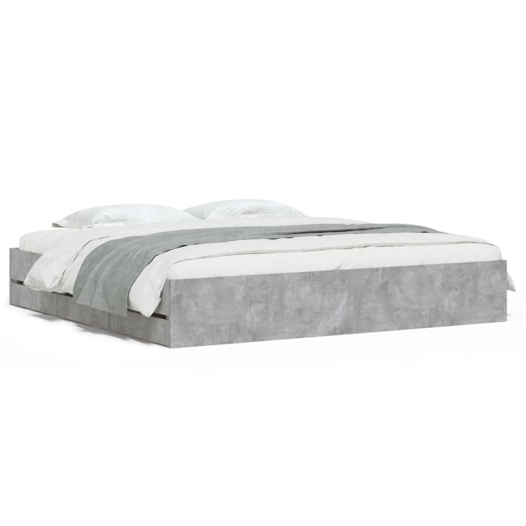 Bed frame with drawers without mattress concrete gray 200x200 cm