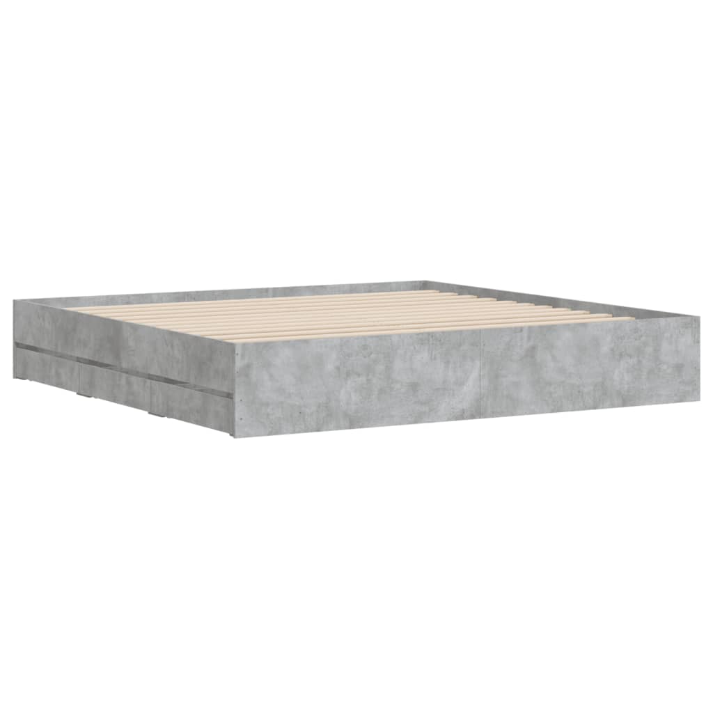 Bed frame with drawers without mattress concrete gray 200x200 cm