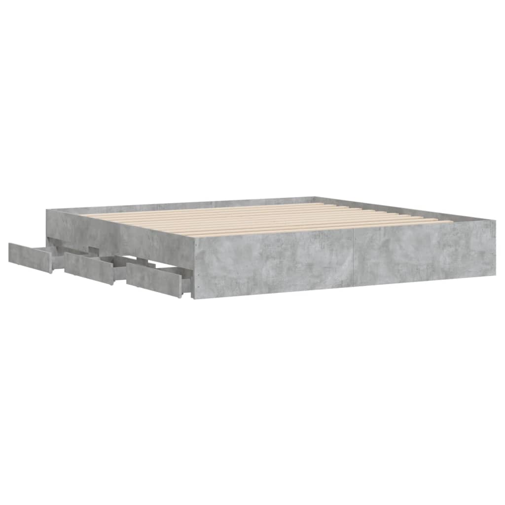 Bed frame with drawers without mattress concrete gray 200x200 cm