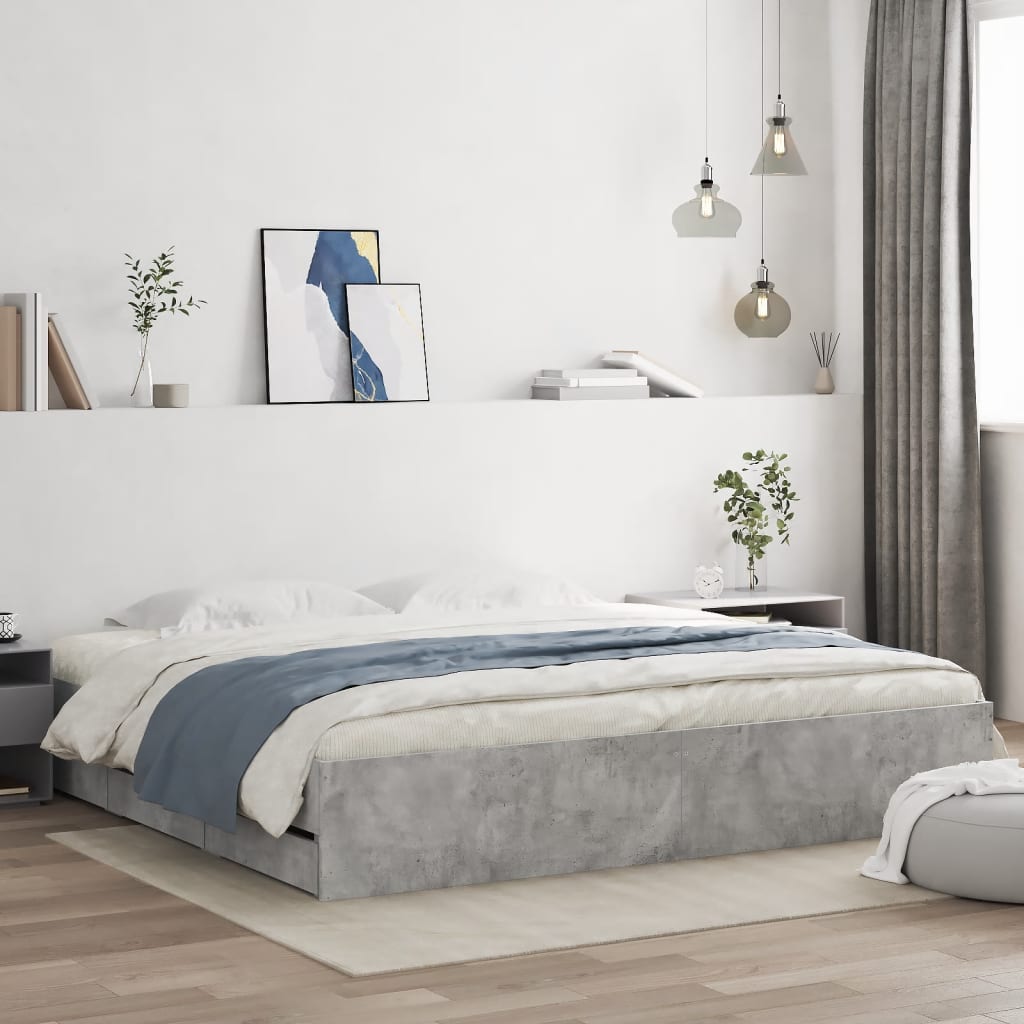 Bed frame with drawers without mattress concrete gray 200x200 cm